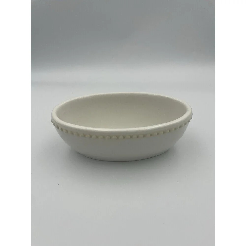 Princess House stoneware Pavillion Mini Ceramic Oval Bowl Cream White 1309